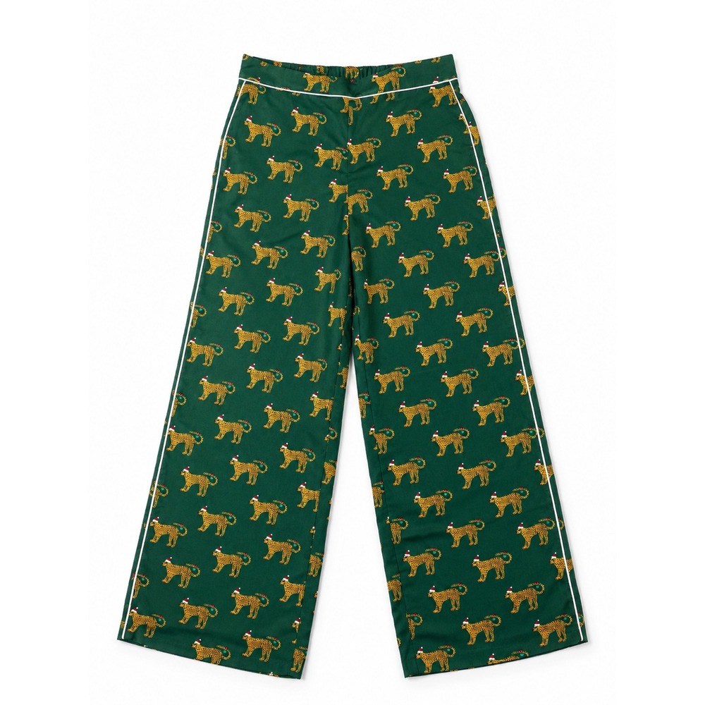 Bouffants & Broken Hearts Christmas Leopard‎ Print Pajama Pants Green Small